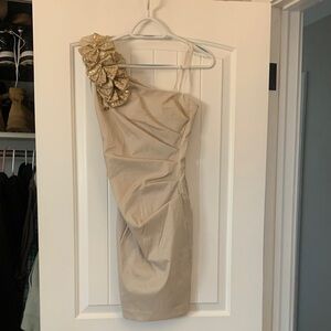 Adrianna Papell Gold One-Shoulder Dress